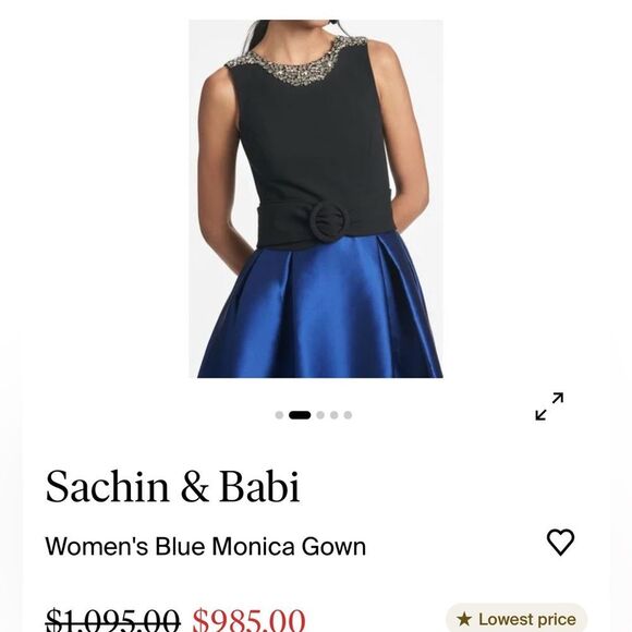Sachin + Babi Blue and Black Pleated Prom Gown - Picture 3 of 3